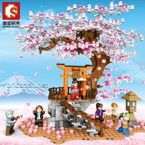 SEMBO601076 Half Hill Cherry-blossoms Brick Set Toys