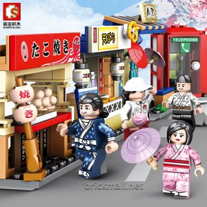 SEMBO601078 Japan Stree View Brick Sets Toys 8 in 1