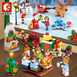 SEMBO-601092 Christmas Series Toys Granular Santa Building Blocks 8-in-1 Children Gift