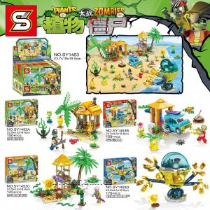 SY1453 Plants War 4-in-1 Big Wave Beach Building Blocks Friends Gift Toys