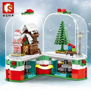 SEMBO-601090 Christmas Tree Santa Claus Light Rotation Box Building Block Toys Christmas Gift