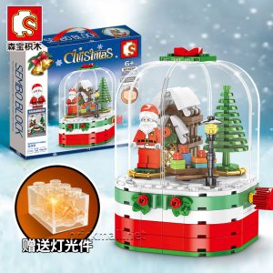 SEMBO-601090 Christmas Tree Santa Claus Light Rotation Box Building Block Toys Christmas Gift