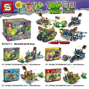 SY7023 Plant vs Zombie Chariot 4 Vehicles Building Blocks Toys For Friends