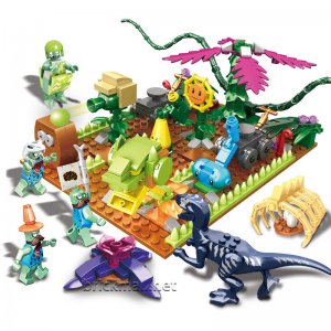 JX 90072 PLant vs Zombie Velociraptor Invasion Building Blocks Toys For Friends