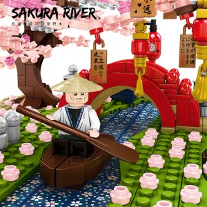 Sembo-601147 Japanese Style Cherry Blossom Scene Romantic Sakura River Building Blocks