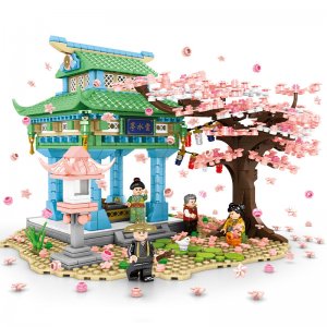 Sembo-601149 Japanese Style Romantic Cherry Blossom Pavilion Scene Building Blocks