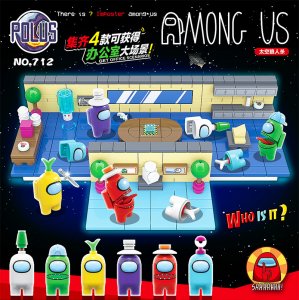 Renzaima-712 Among Us 4 in 1 Office Scenarios Building Blocks Model