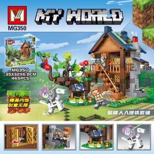 MG350 Skeletons Attack the Blacksmith House Building Blocks Toys For Friends Gifts