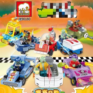 JX-90180 PVC 8 Racing Cars Building Blocks Toy Gift